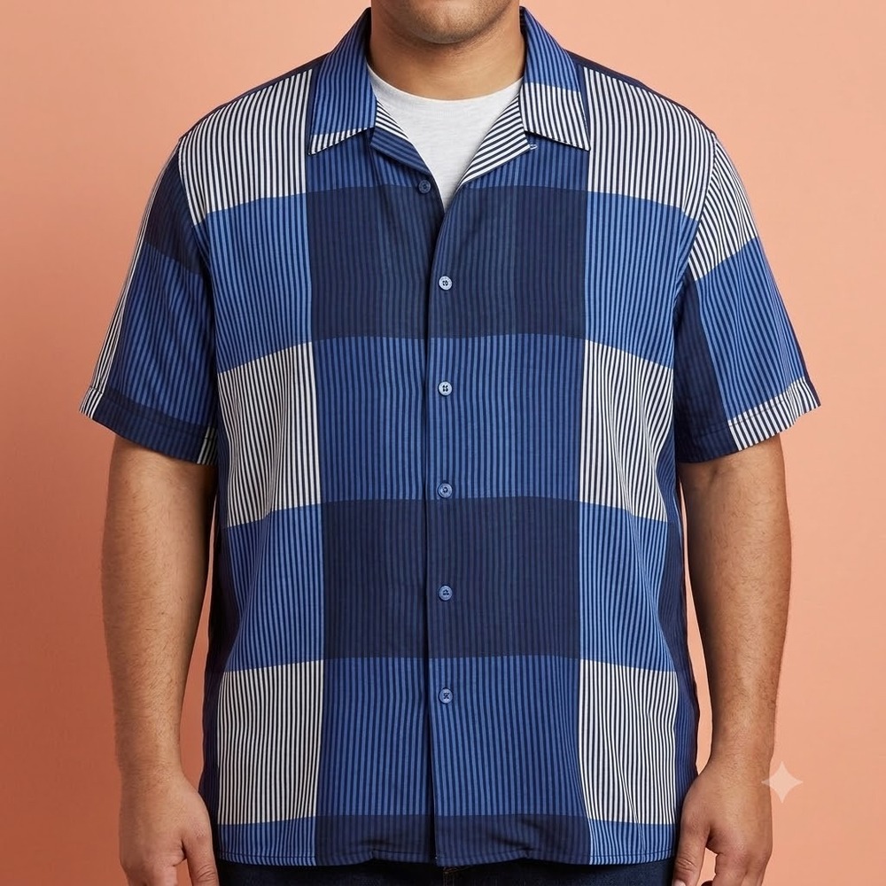 Pronti Collection by Phita Shirt Mens 3XL Blue Plaid Striped‎ Short Sleeve